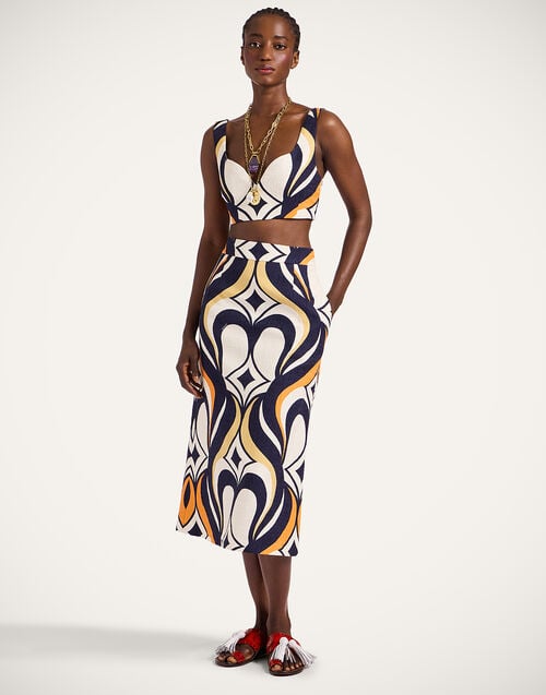 La Doublej Baia Crop Top Jive Macro White In Rustic Cotton