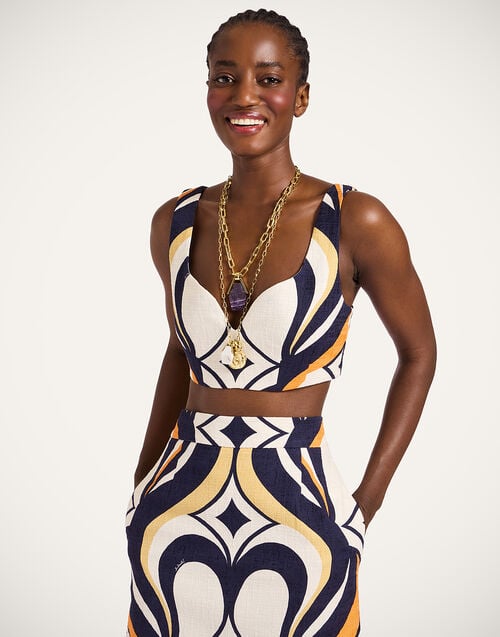 la doublej Baia Crop Top Jive Macro White in Rustic Cotton