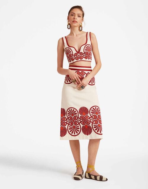 La Doublej Baia Crop Top Medallion Placée Cream In Flat Cotton Stretch