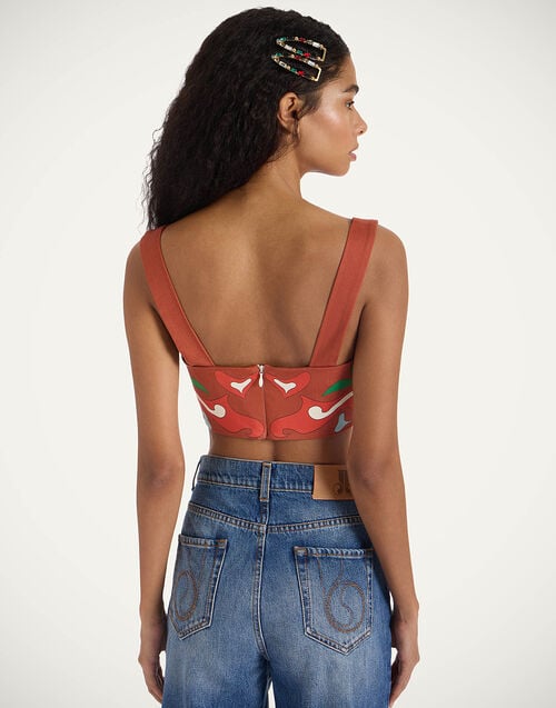 La Doublej Baia Crop Top Phoenix Placée Light Blue In Flat Cotton Stretch