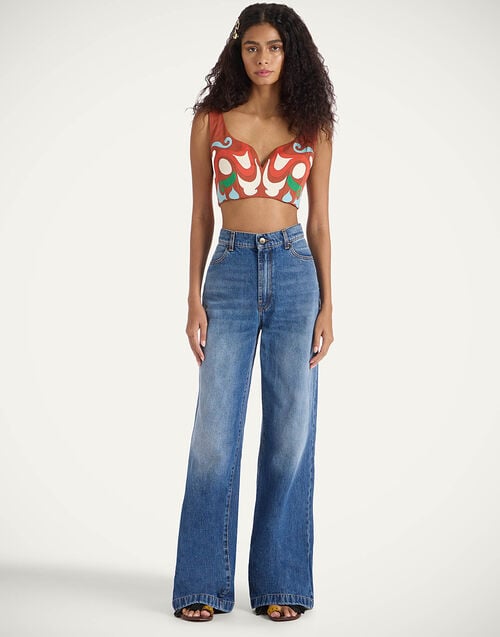 La Doublej Baia Crop Top Phoenix Placée Light Blue In Flat Cotton Stretch