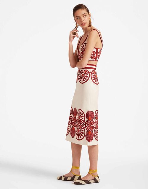 La Doublej Baia Skirt Medallion Placée Cream In Flat Cotton Stretch