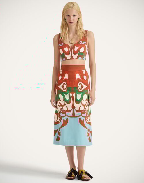 la doublej Baia Skirt Phoenix Placée Light Blue in Flat Cotton Stretch