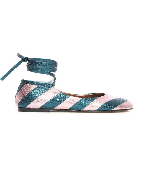 la doublej Ballerina Flats Acquamarine in Faux Python