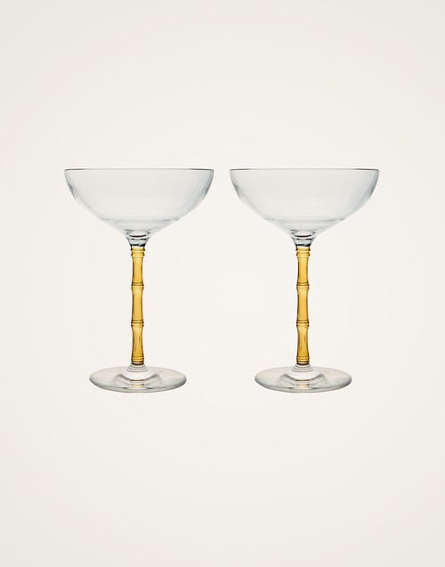 la doublej Bamboo Coupe Set Of 2 Solid Amber in Crystal Glass