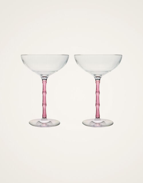 la doublej Bamboo Coupe Set Of 2 Solid Pink in Crystal Glass