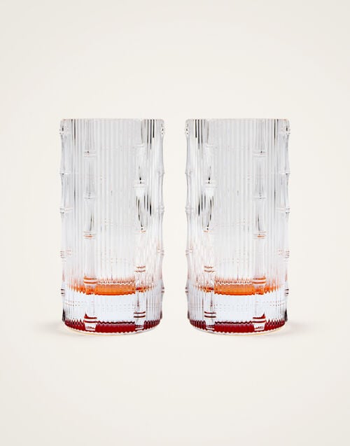 la doublej Bamboo Highball Set Of 2 Solid Amber in Crystal Glass