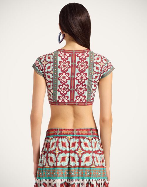 La Doublej Bardot Top Pagoda Placée Rust In Supreme Lycra