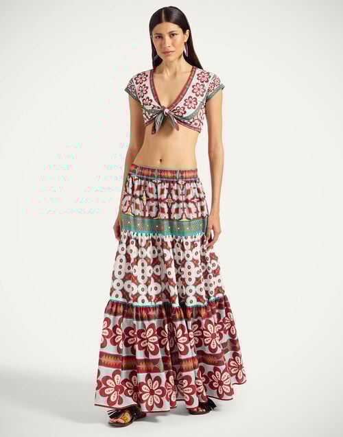 La Doublej Bardot Top Pagoda Placée Rust In Supreme Lycra