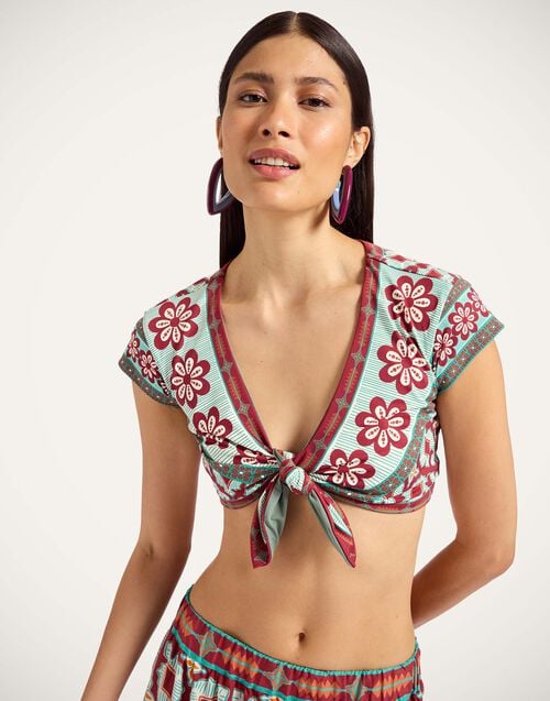 la doublej Bardot Top Pagoda Placée Rust in Supreme Lycra