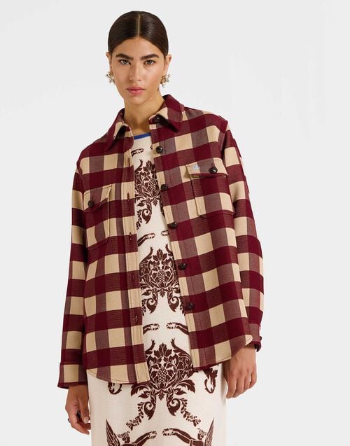 la doublej Better Than Your Boyfriend's Jacket Checkers Burgundy in Viscose Tailoring