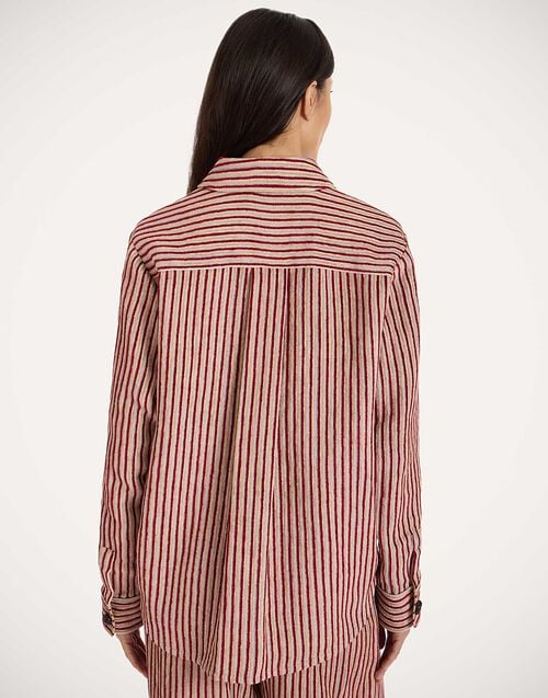 La Doublej Better Than Your Boyfriend's Jacket Color Block Red & Beige In Linen Corduroy