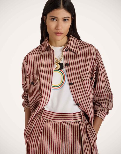 La Doublej Better Than Your Boyfriend's Jacket Color Block Red & Beige In Linen Corduroy