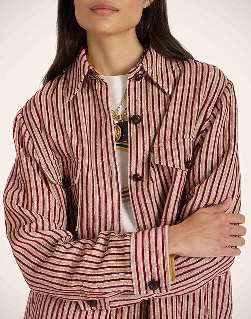 La Doublej Better Than Your Boyfriend's Jacket Color Block Red & Beige In Linen Corduroy