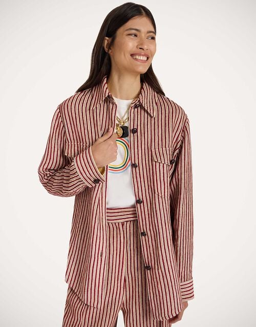 la doublej Better Than Your Boyfriend's Jacket Color Block Red & Beige in Linen Corduroy