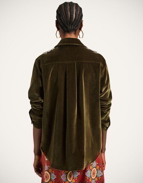 La Doublej Better Than Your Boyfriend's Jacket Solid Moss Green In Coat Velvet Embroidered