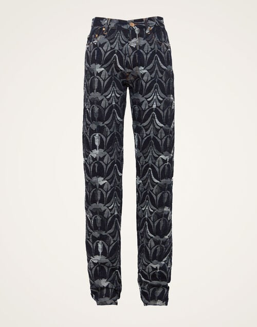 La Doublej Better Than Your Boyfriend's Jeans Papyrus Navy In Jacquard Denim