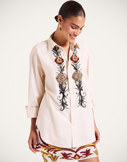 la doublej Better Than Your Boyfriend's Shirt Solid Pale Pink in Embroidered Cotton Poplin