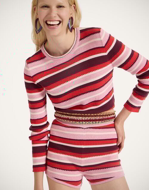 La Doublej Better Together Belt Bicolor Emerald & Ivory In Embroidered Rope