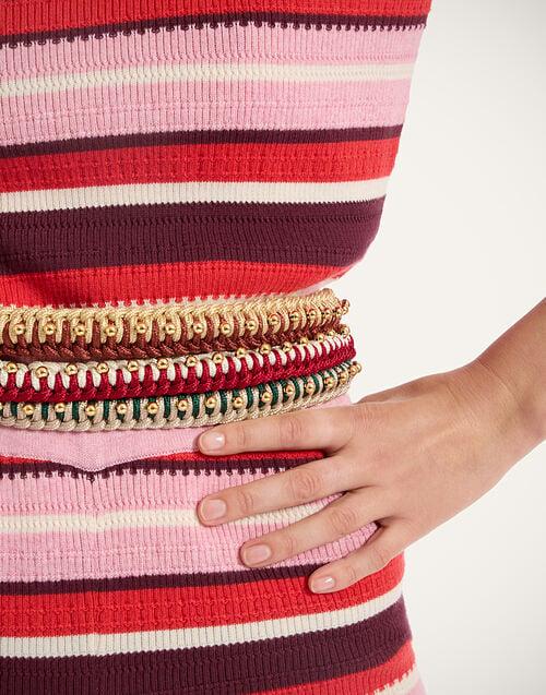 La Doublej Better Together Belt Bicolor Red & Ivory In Embroidered Rope