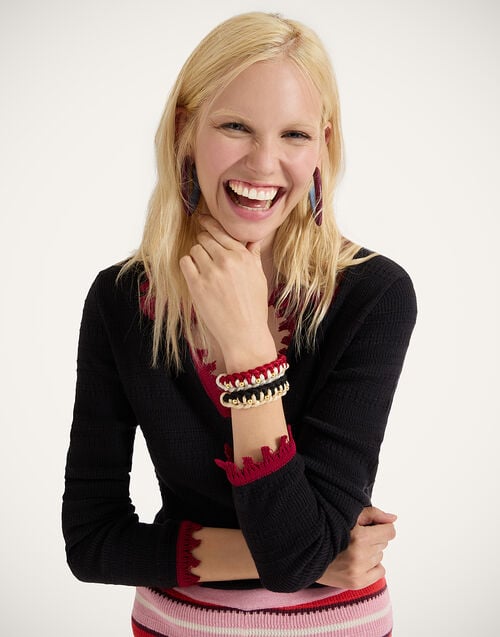 La Doublej Better Together Bracelet Bicolor Black & Ivory In Embroidered Rope