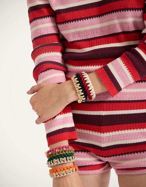 La Doublej Better Together Bracelet Bicolor Orange & Ivory In Embroidered Rope