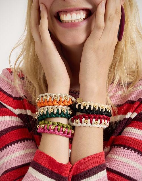 La Doublej Better Together Bracelet Bicolor Pink & Green In Embroidered Rope