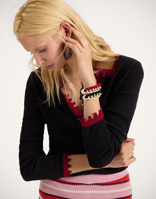 La Doublej Better Together Bracelet Bicolor Red & Ivory In Embroidered Rope
