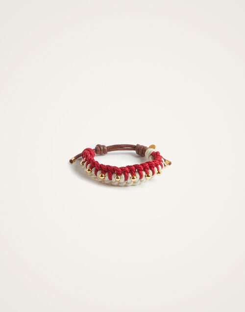 La Doublej Better Together Bracelet Bicolor Red & Ivory In Embroidered Rope