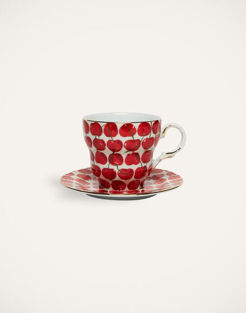 La Doublej Big Mama Cup And Saucer Cherries Avorio In Porcelain