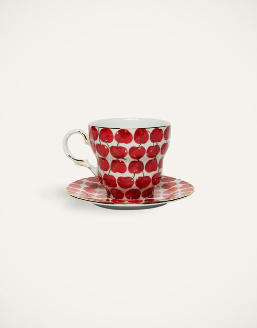 la doublej Big Mama Cup And Saucer Cherries Avorio in Porcelain