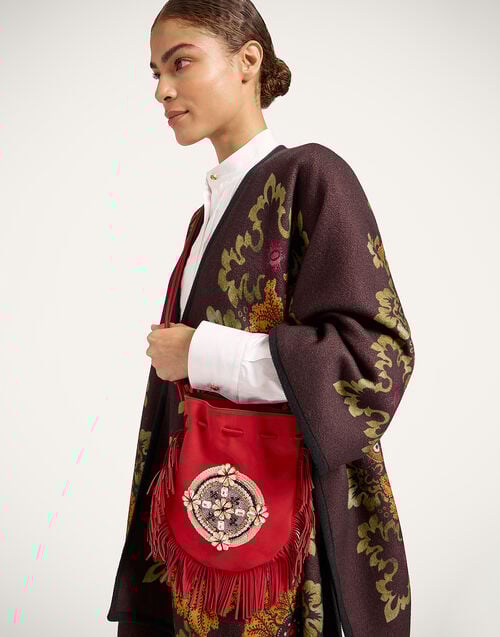 La Doublej Big Power Pouch Solid Red In Embroidered Nubuck Leather