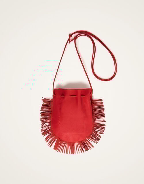 La Doublej Big Power Pouch Solid Red In Embroidered Nubuck Leather