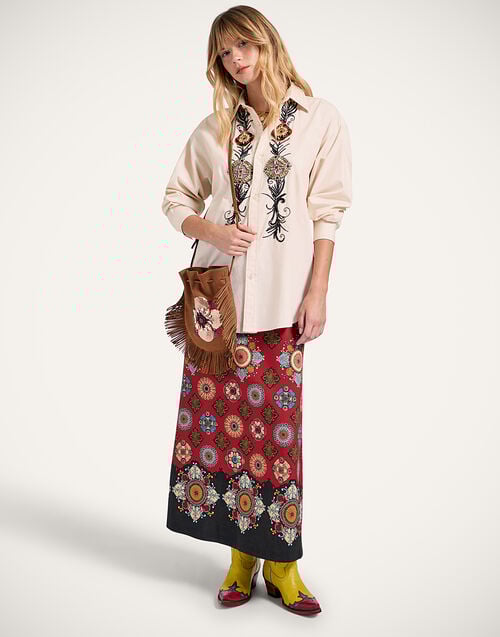 La Doublej Big Power Pouch Solid Tan In Embroidered Nubuck Leather