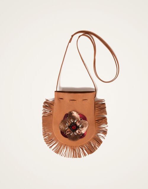 La Doublej Big Power Pouch Solid Tan In Embroidered Nubuck Leather