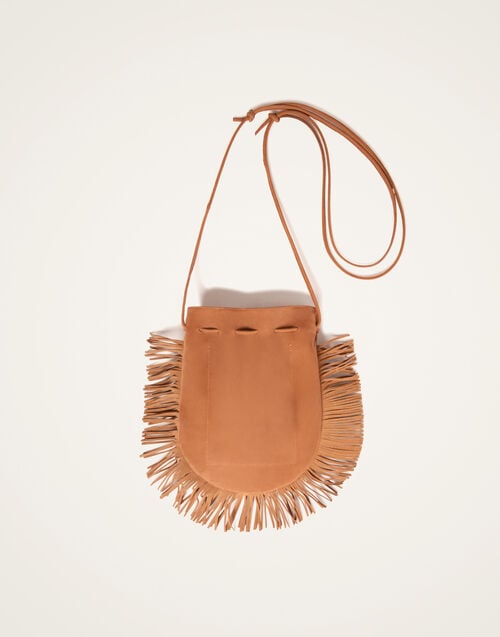 La Doublej Big Power Pouch Solid Tan In Embroidered Nubuck Leather