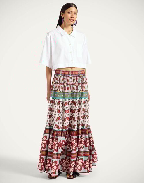la doublej Big Skirt Pagoda Placée Rust in Cotton Muslin