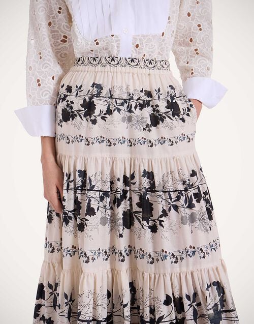 La Doublej Big Skirt Stilo Placée Ivory In Cotton Voile
