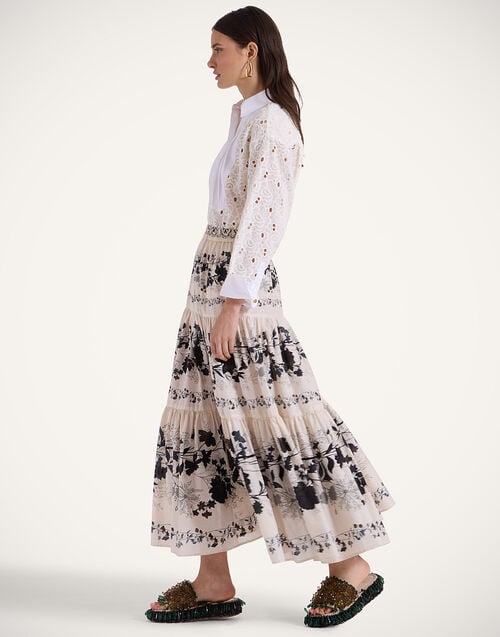 La Doublej Big Skirt Stilo Placée Ivory In Cotton Voile