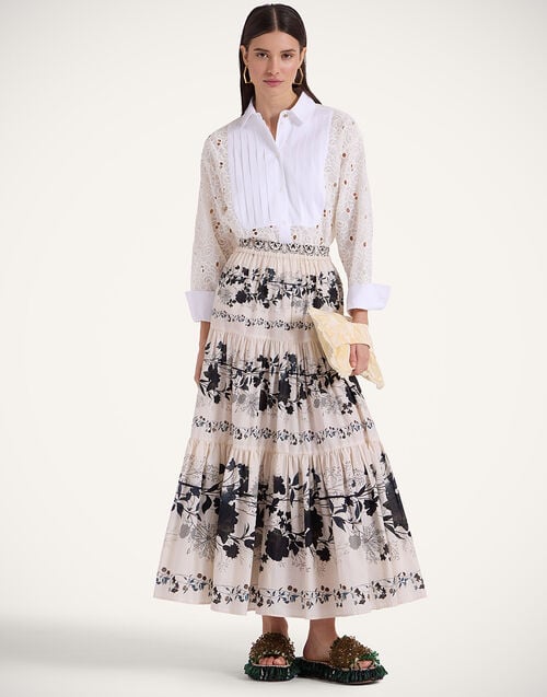la doublej Big Skirt Stilo Placée Ivory in Cotton Voile