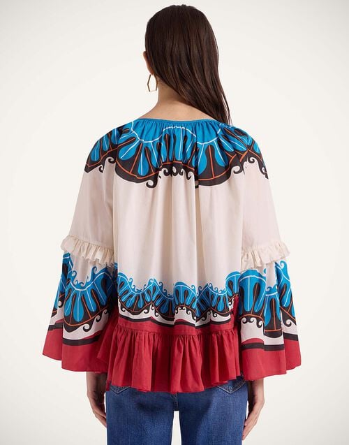 La Doublej Boho Blouse Pacific Placée Blue Petrol In Cotton Voile