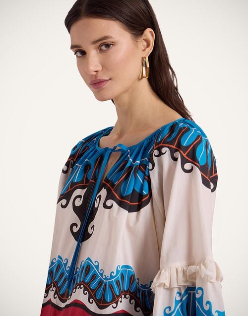 La Doublej Boho Blouse Pacific Placée Blue Petrol In Cotton Voile