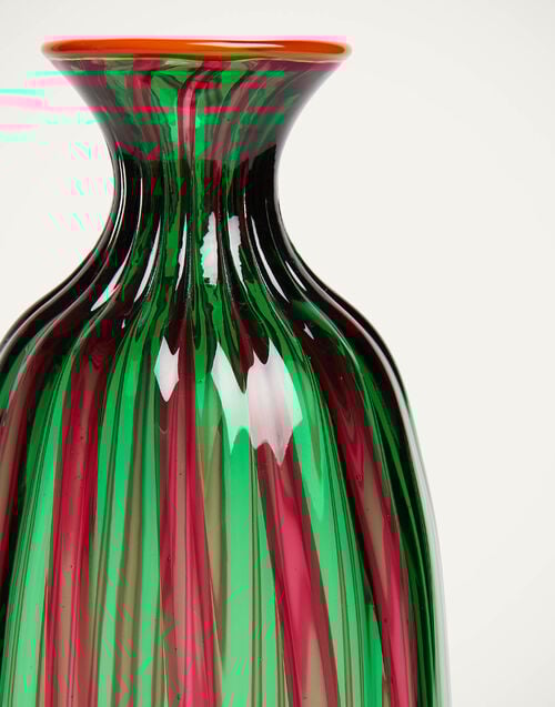 La Doublej Bottiglia Vase (Ridged) Verde/Fucsia In Glass