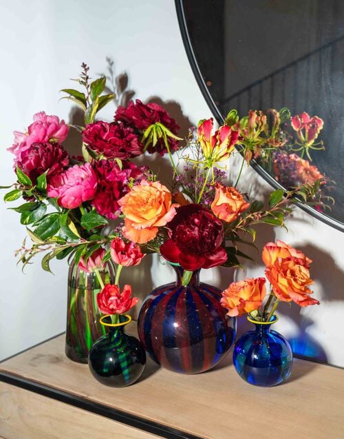 La Doublej Bottiglia Vase (Ridged) Verde/Fucsia In Glass