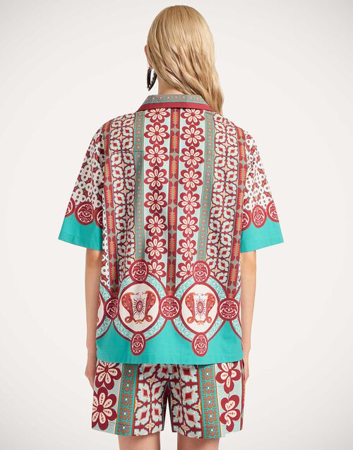 La Doublej Bowling Shirt Pagoda Placée Rust In Cotton Poplin