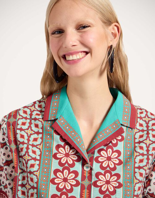La Doublej Bowling Shirt Pagoda Placée Rust In Cotton Poplin
