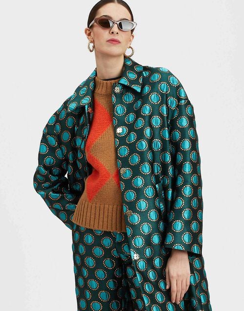 la doublej Boxy Coat Winter Sun Emerald in Jacquard