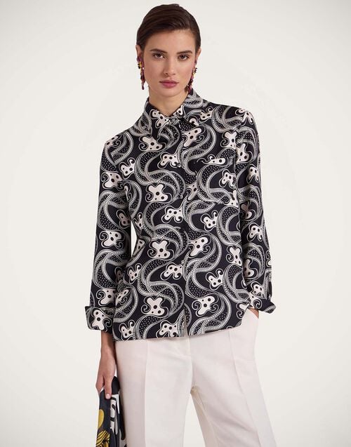 la doublej Boy Shirt Aperol Black & White in Silk Twill