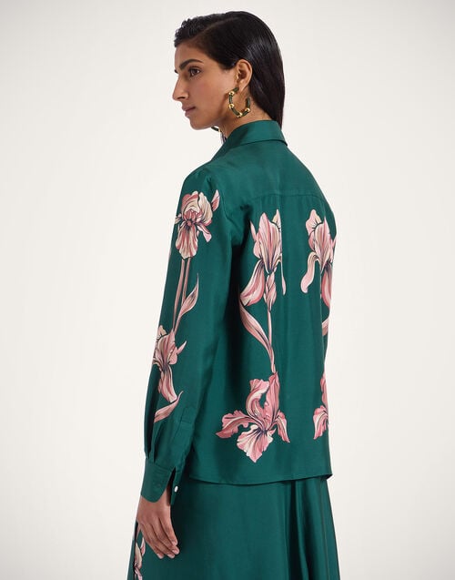 La Doublej Boy Shirt Iris Placée Dark Green In Silk Twill