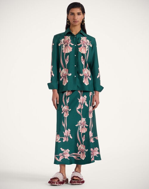 La Doublej Boy Shirt Iris Placée Dark Green In Silk Twill